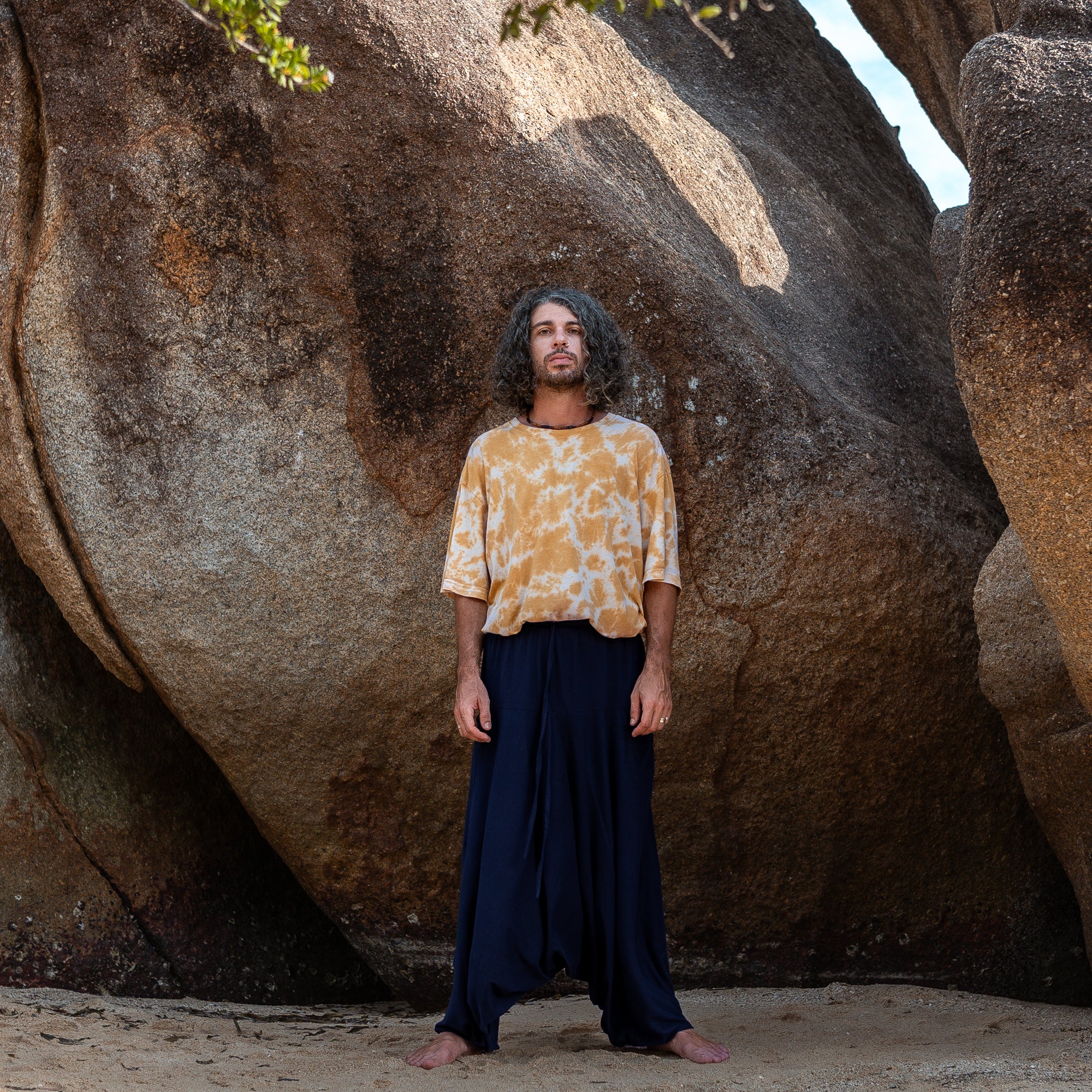 Men’s Cotton Harem Pants – Solid Navy Blue | Boho Yoga Festival Trousers