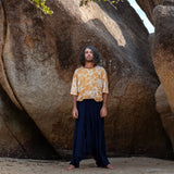 Men’s Cotton Harem Pants – Solid Navy Blue | Boho Yoga Festival Trousers