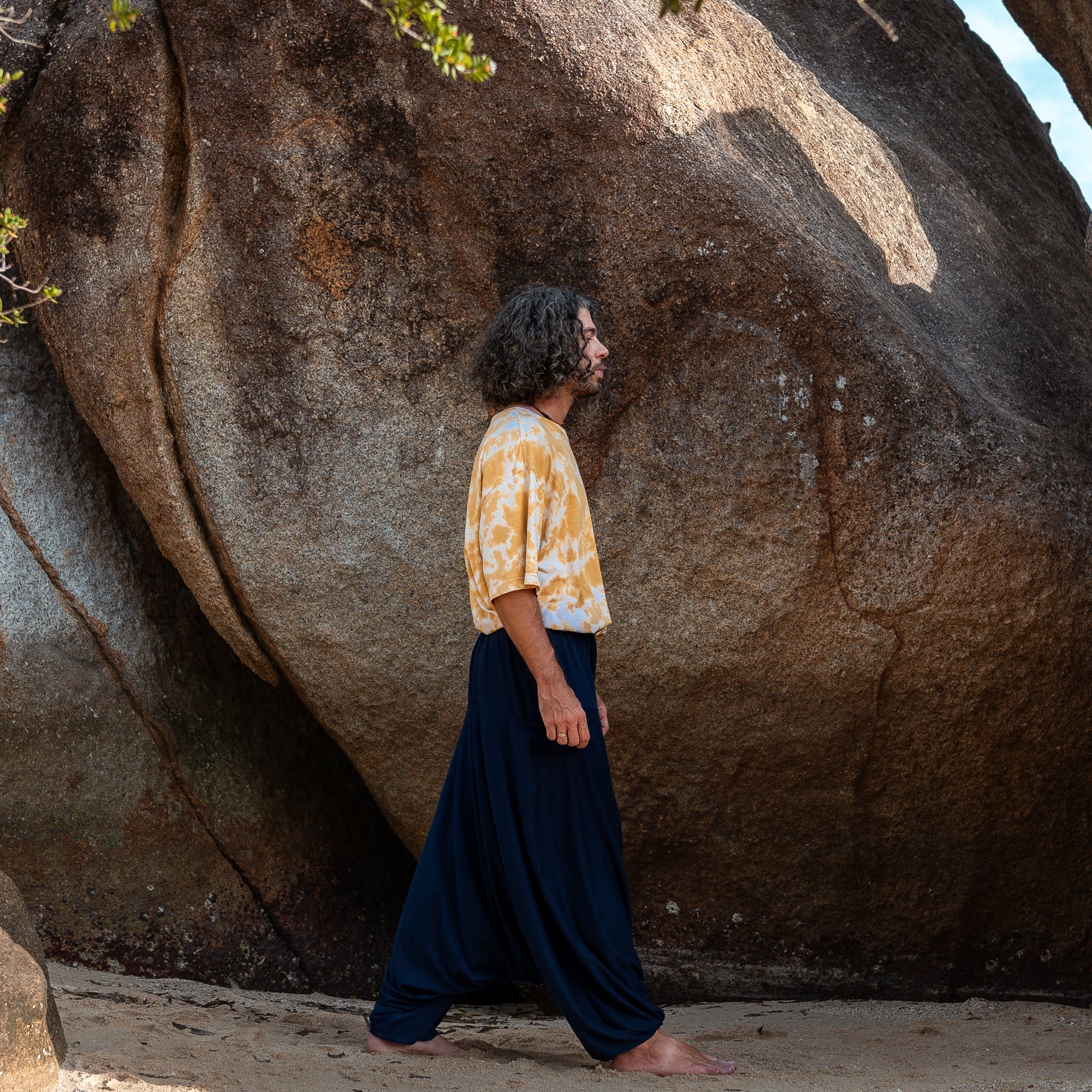 Men’s Cotton Harem Pants – Solid Navy Blue | Boho Yoga Festival Trousers