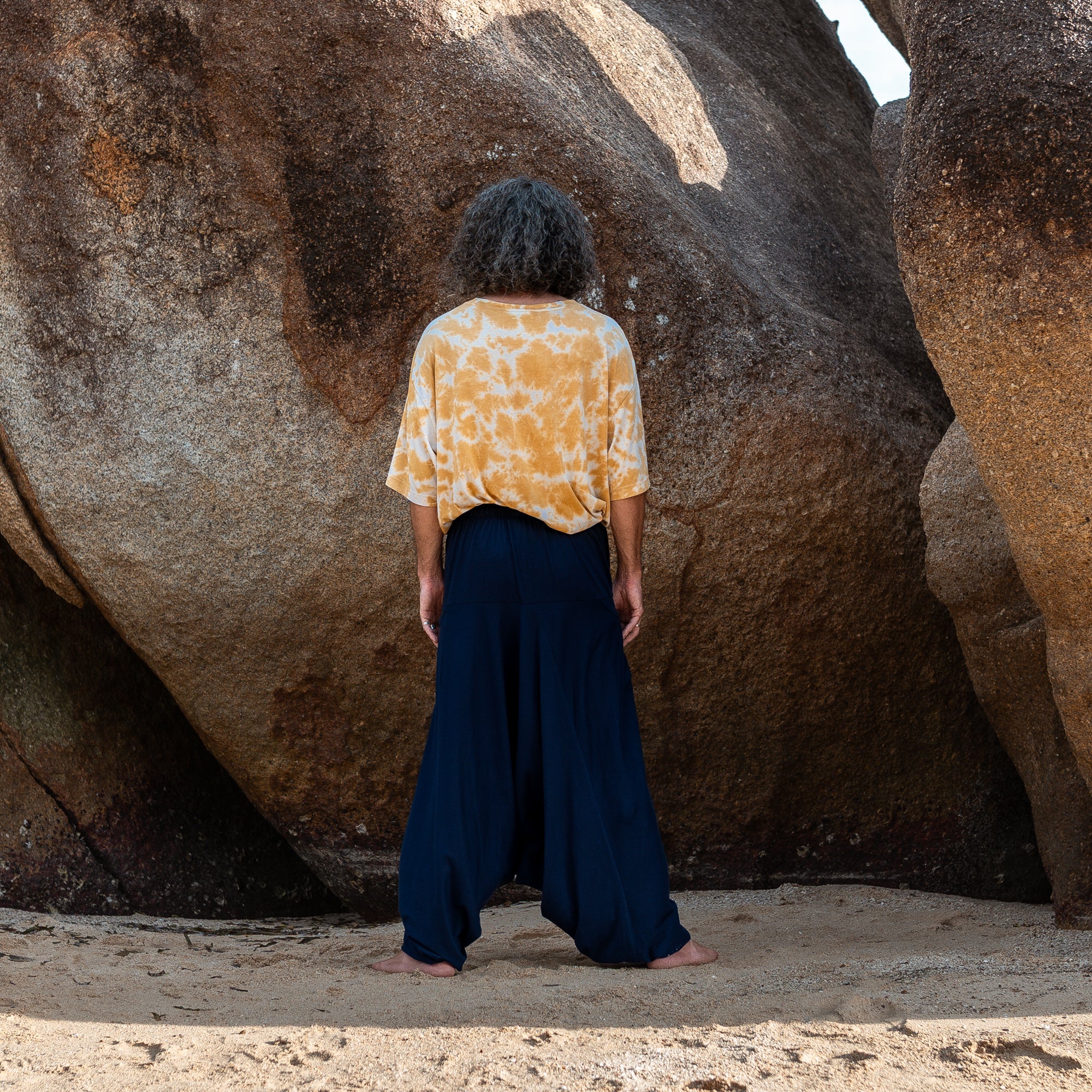 Men’s Cotton Harem Pants – Solid Navy Blue | Boho Yoga Festival Trousers