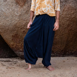 Men’s Cotton Harem Pants – Solid Navy Blue | Boho Yoga Festival Trousers