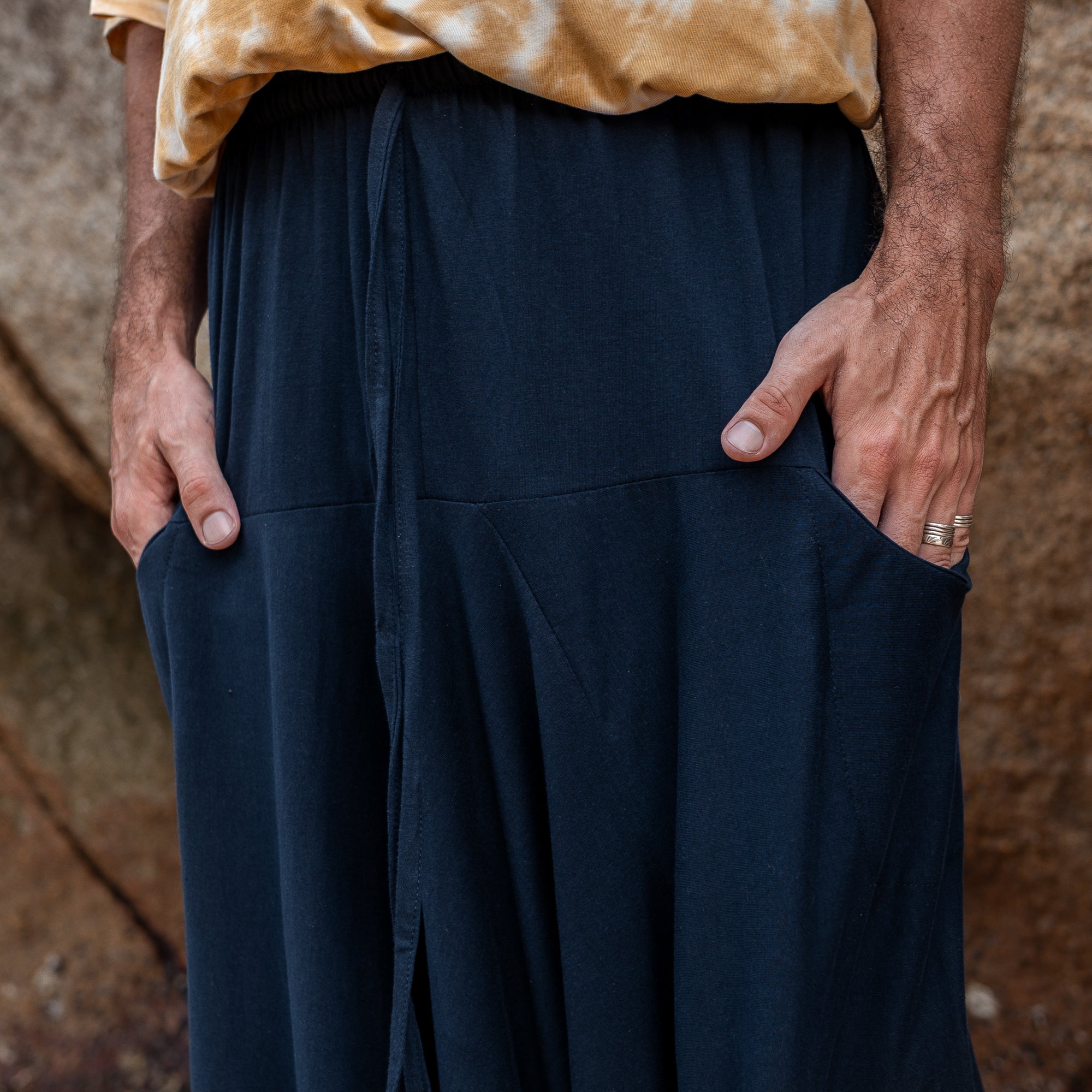 Men’s Cotton Harem Pants – Solid Navy Blue | Boho Yoga Festival Trousers