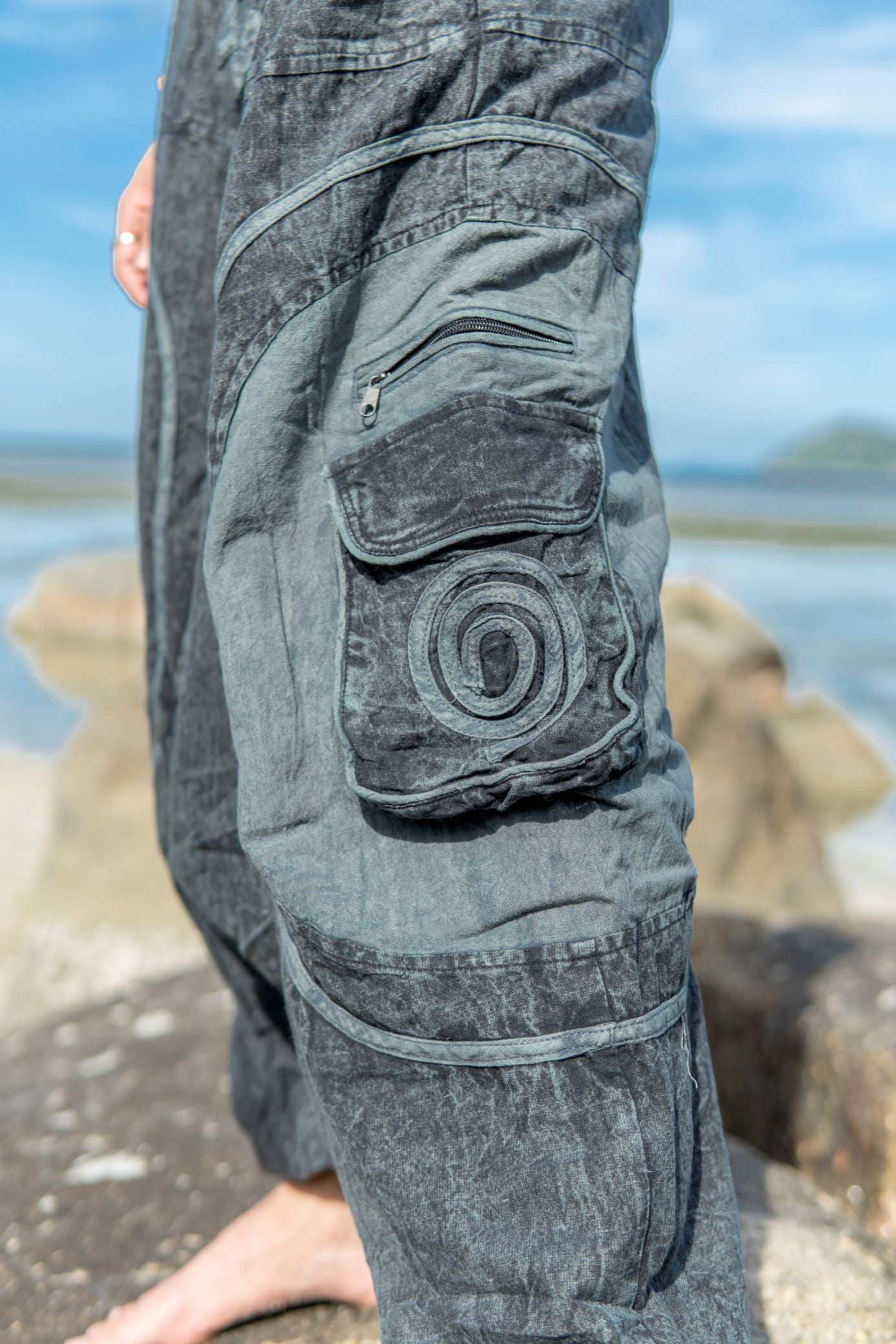 Harem Pants - Stonewashed Swirl Pocket - Grey
