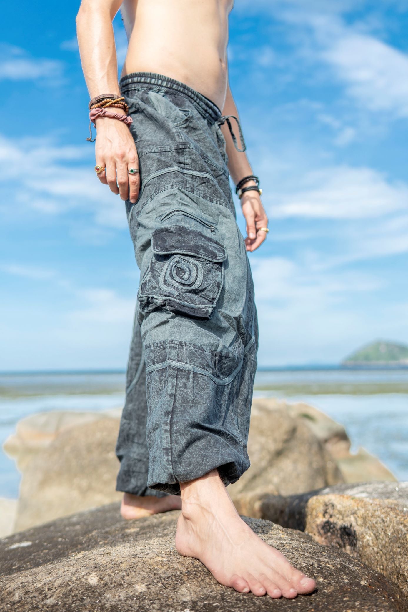 Harem Pants - Stonewashed Swirl Pocket - Grey