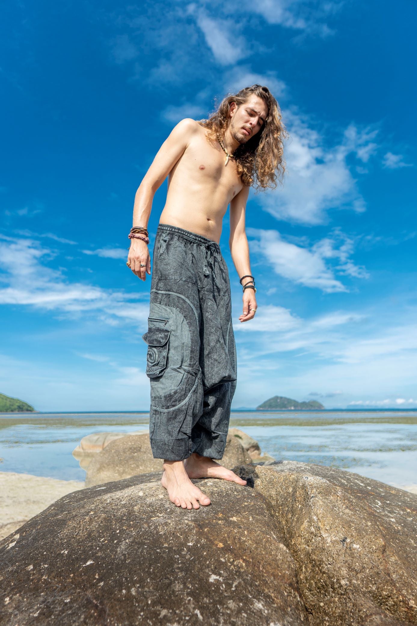 Harem Pants - Stonewashed Swirl Pocket - Grey