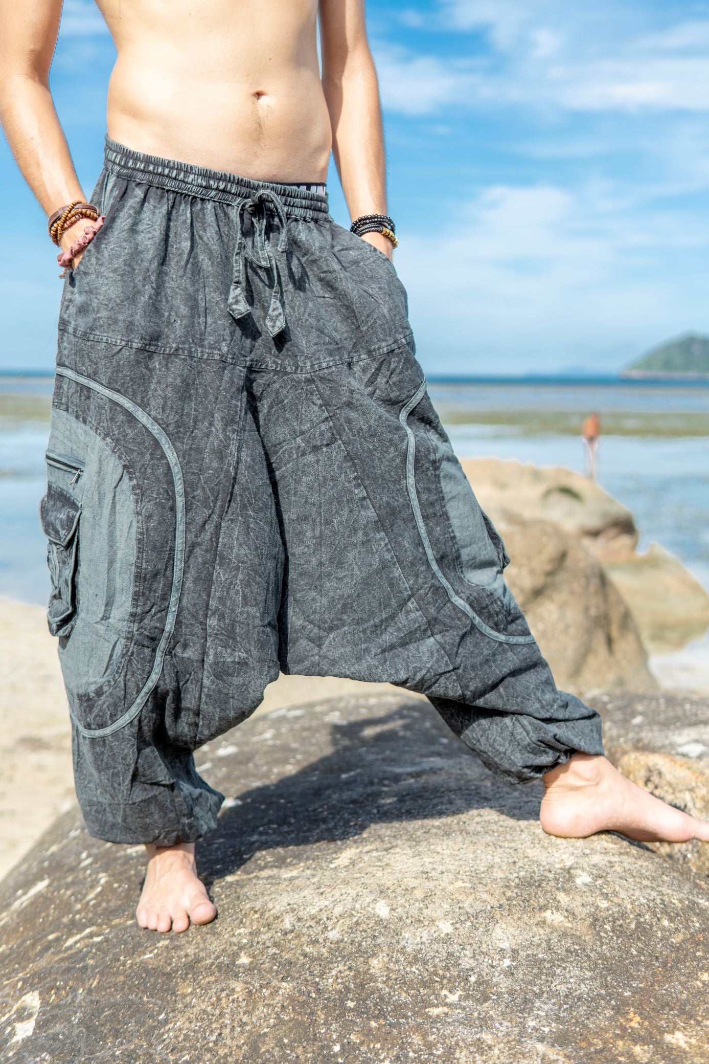 Harem Pants - Stonewashed Swirl Pocket - Grey