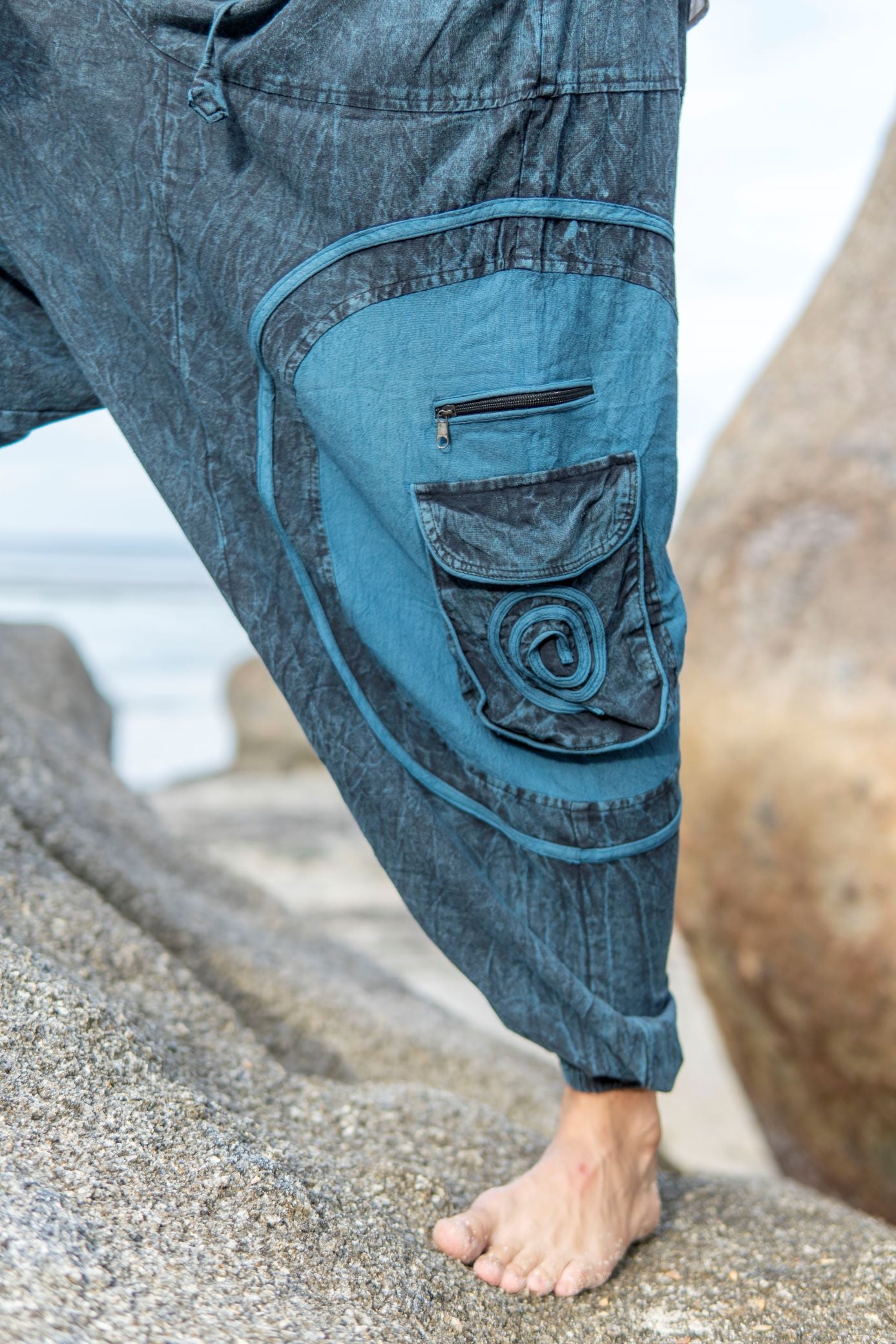 Harem Pants Stonewashed Swirl Pocket Blue KarmicChameleon