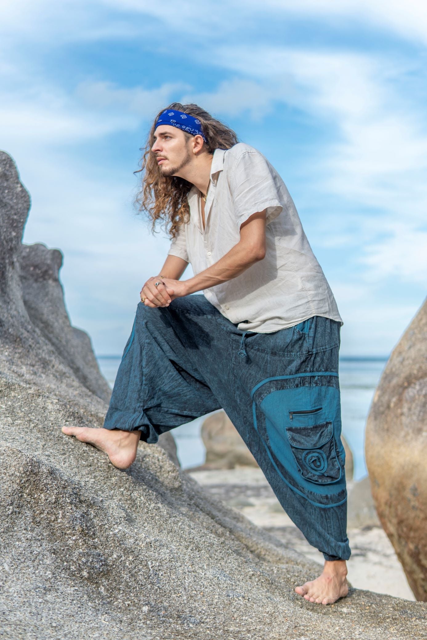 Harem Pants - Stonewashed Swirl Pocket - Blue