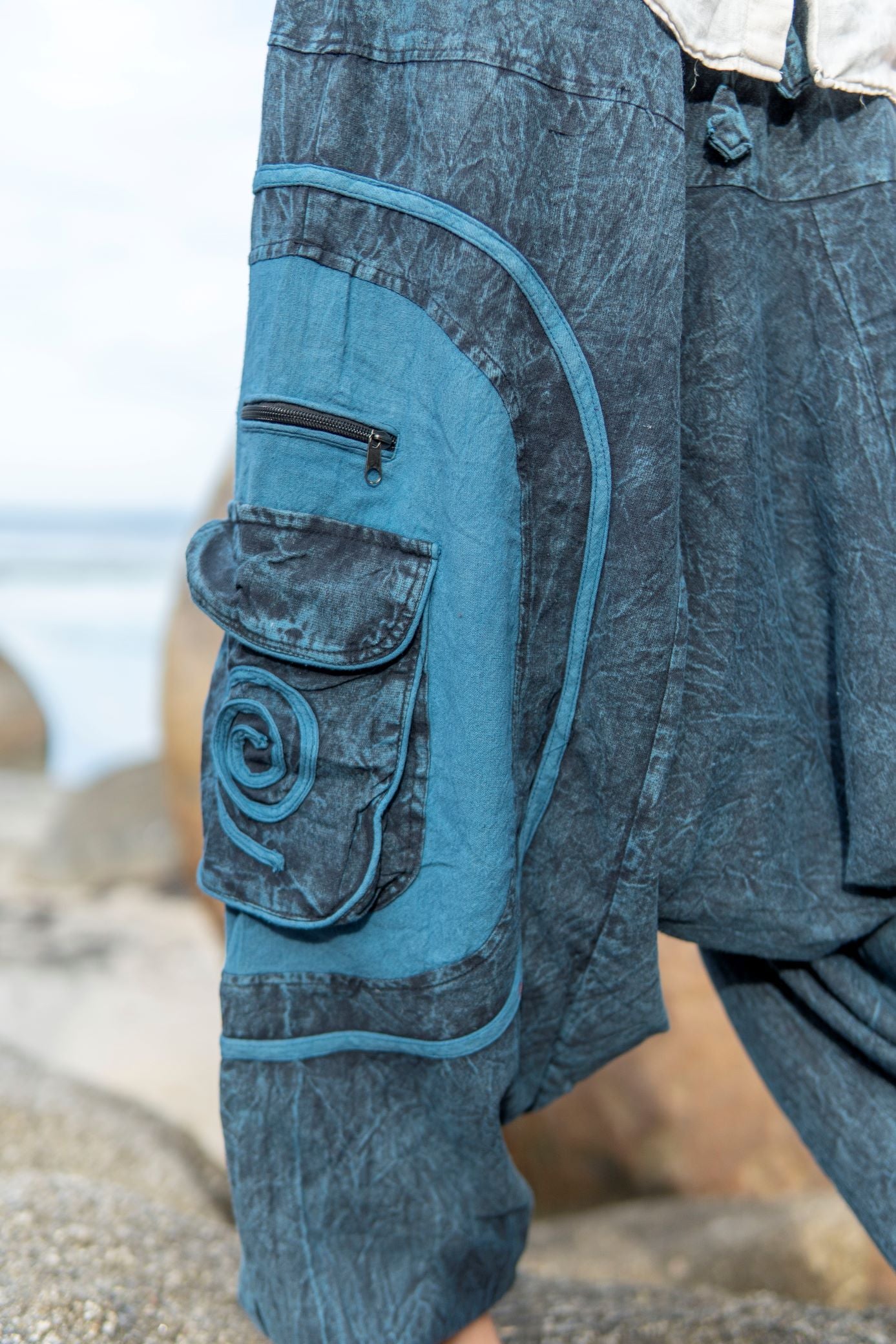 Harem Pants - Stonewashed Swirl Pocket - Blue