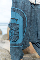 Harem Pants - Stonewashed Swirl Pocket - Blue
