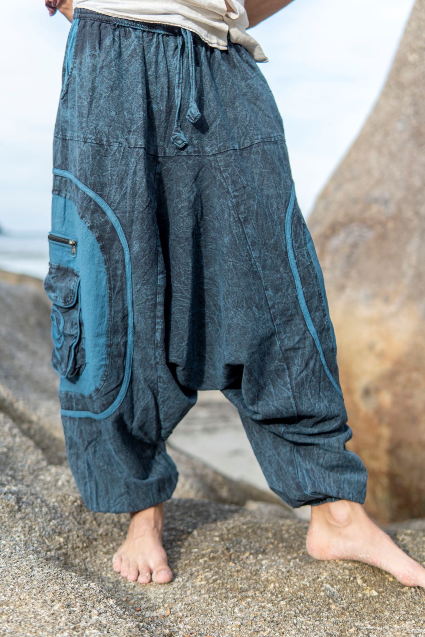 Harem Pants - Stonewashed Swirl Pocket - Blue