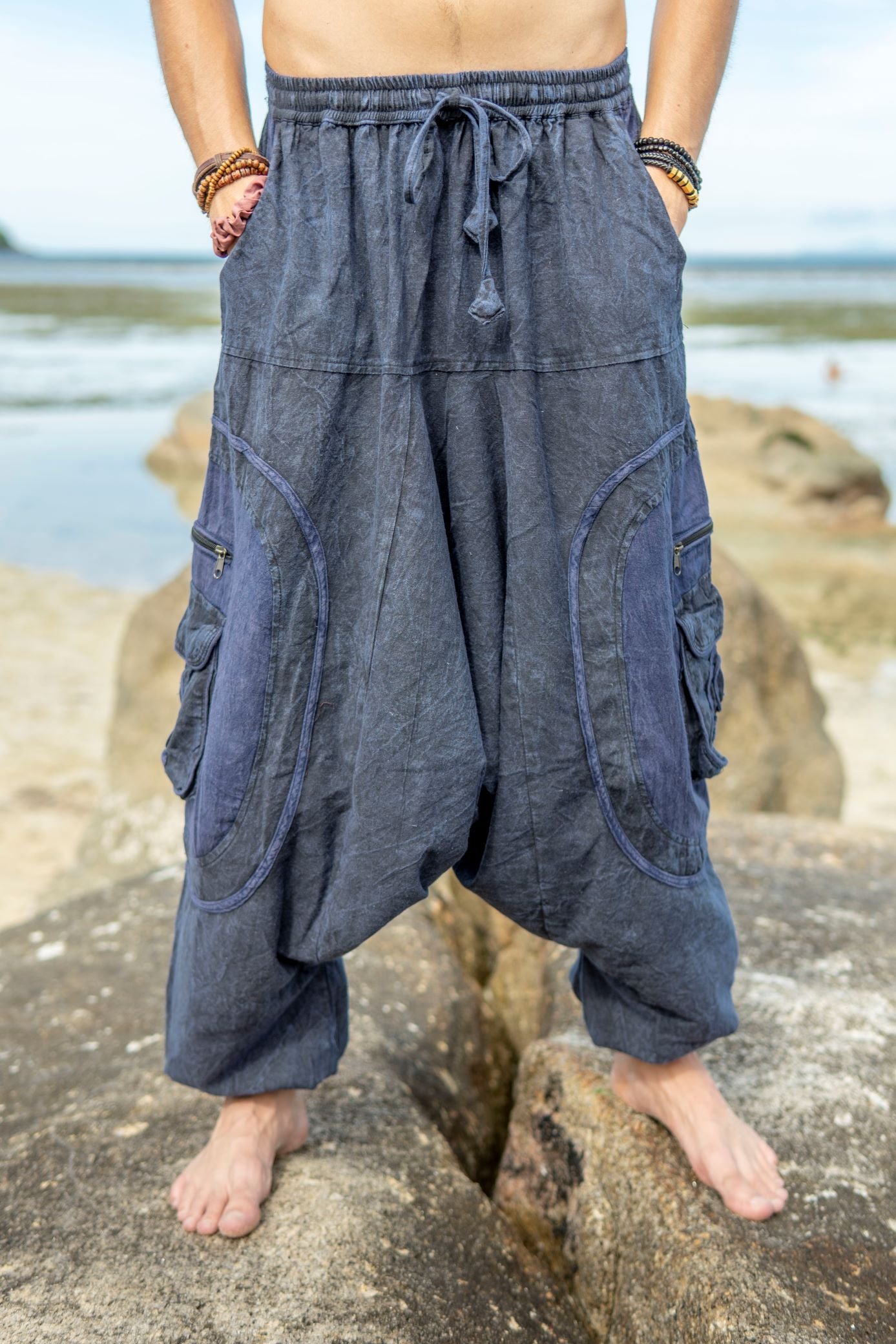 Harem Pants - Stonewashed Swirl Pocket - Navy Blue