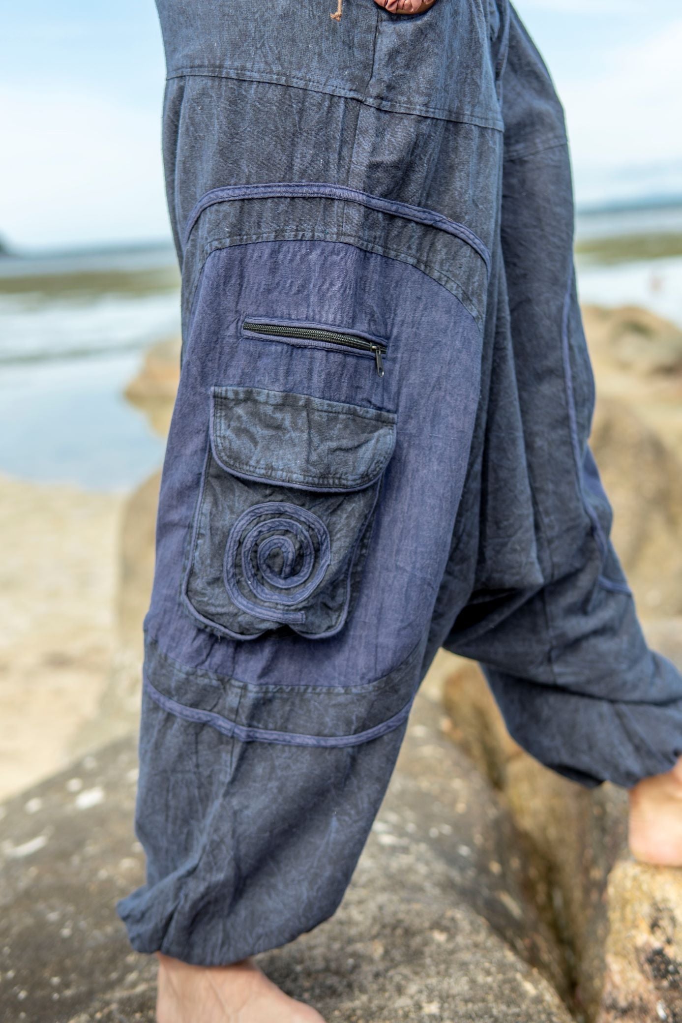 Harem Pants - Stonewashed Swirl Pocket - Navy Blue