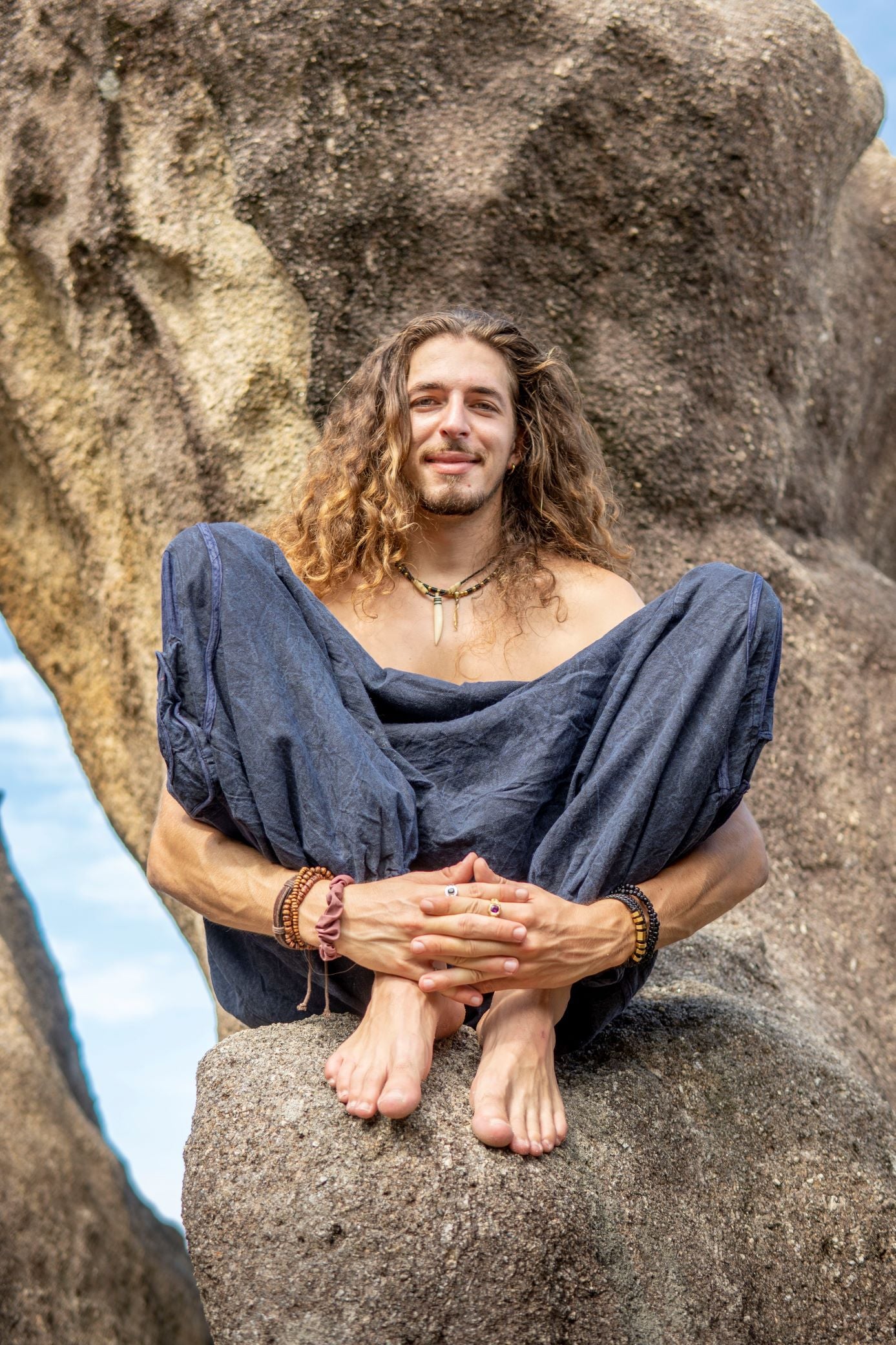 Harem Pants - Stonewashed Swirl Pocket - Navy Blue