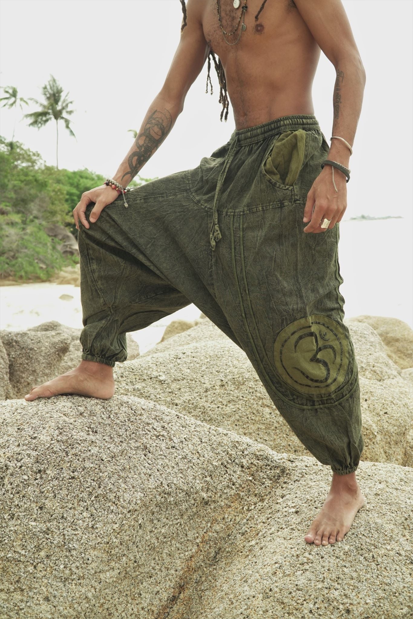 Harem Pants - Stonewashed Ohm - Green