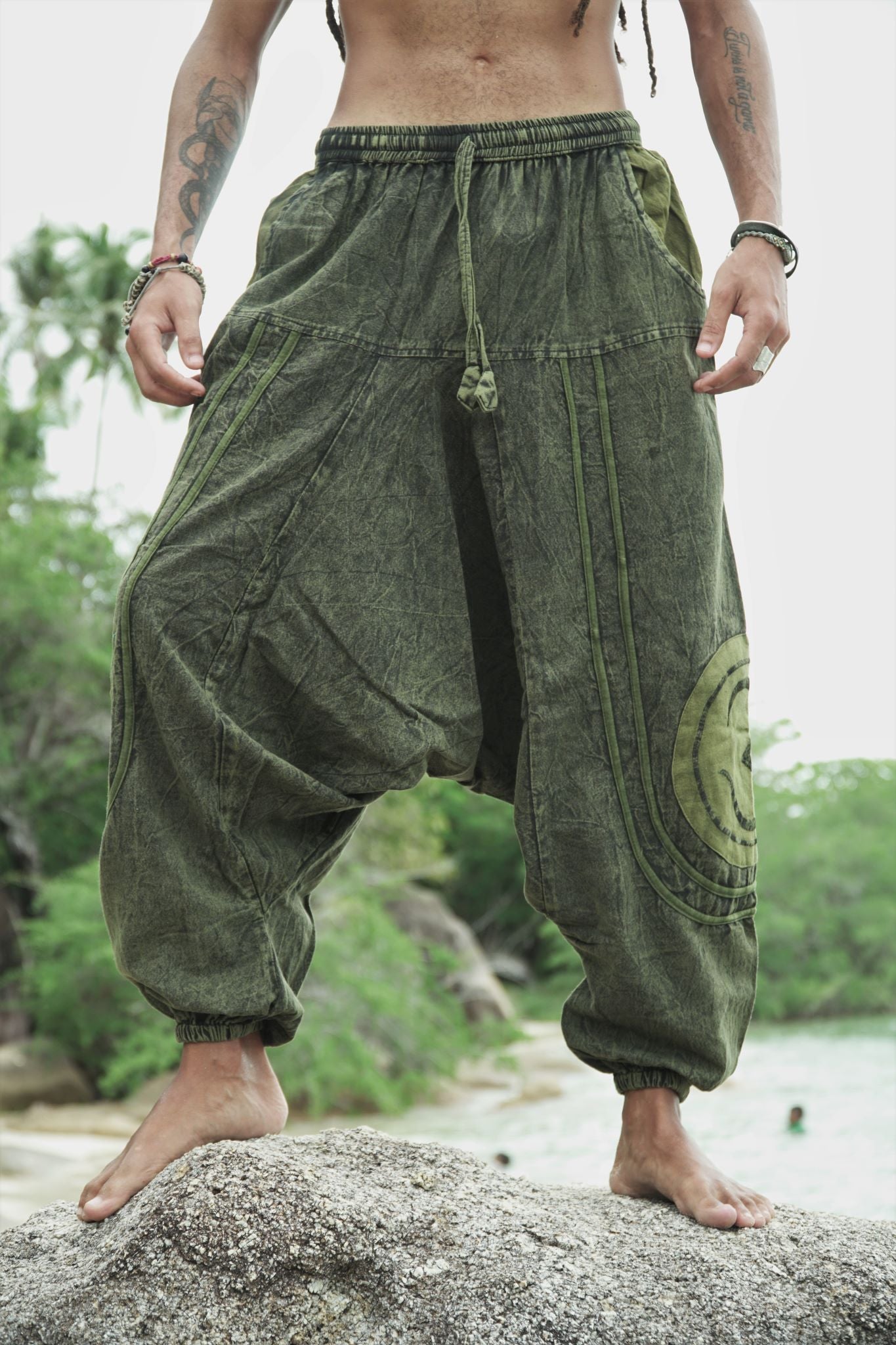 Harem Pants - Stonewash Ohm - Green