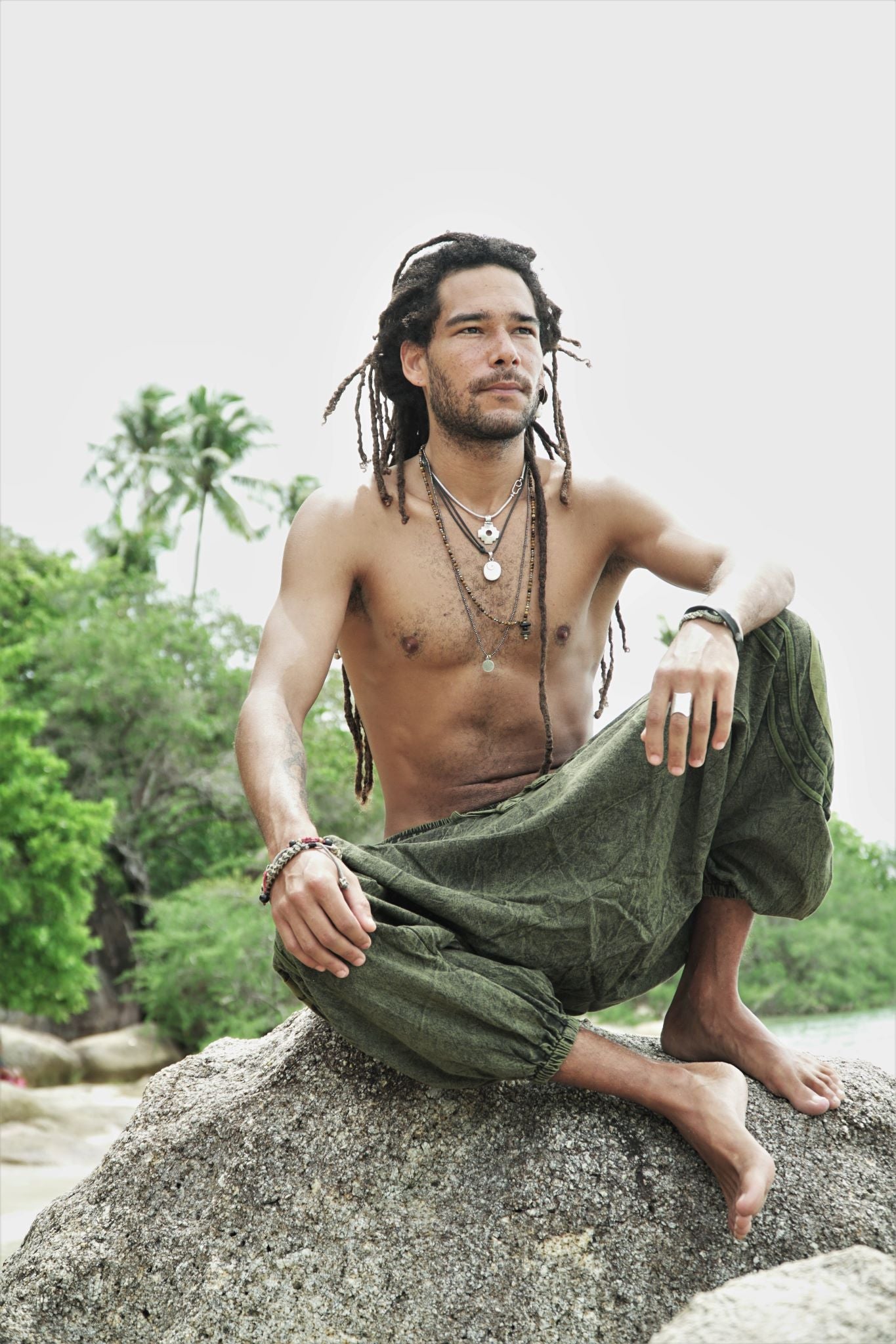 Harem Pants - Stonewashed Ohm - Green