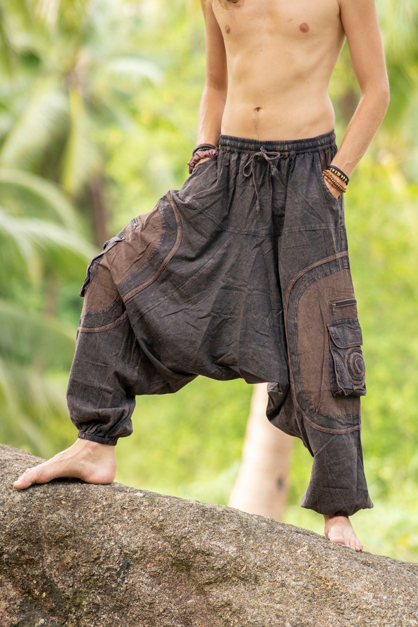 Harem Pants - Stonewashed Swirl Pocket - Brown