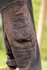 Harem Pants - Stonewashed Swirl Pocket - Brown