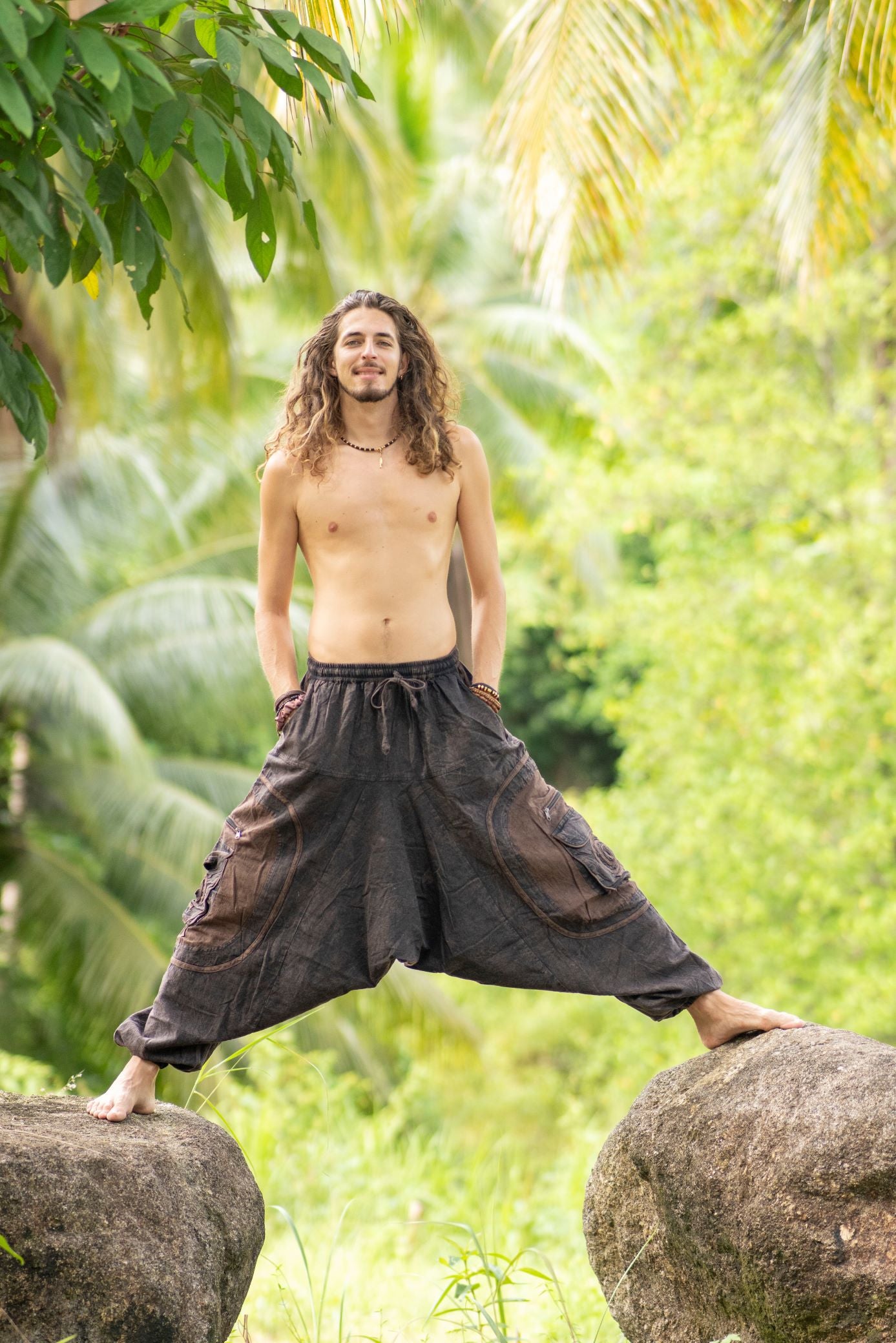 Harem Pants - Stonewashed Swirl Pocket - Brown