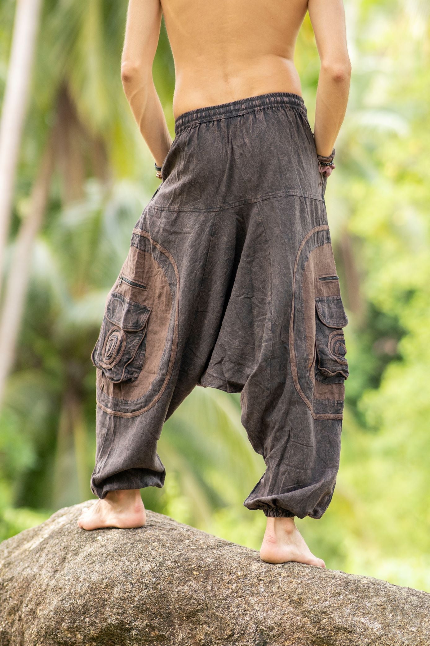 Harem Pants - Stonewashed Swirl Pocket - Brown