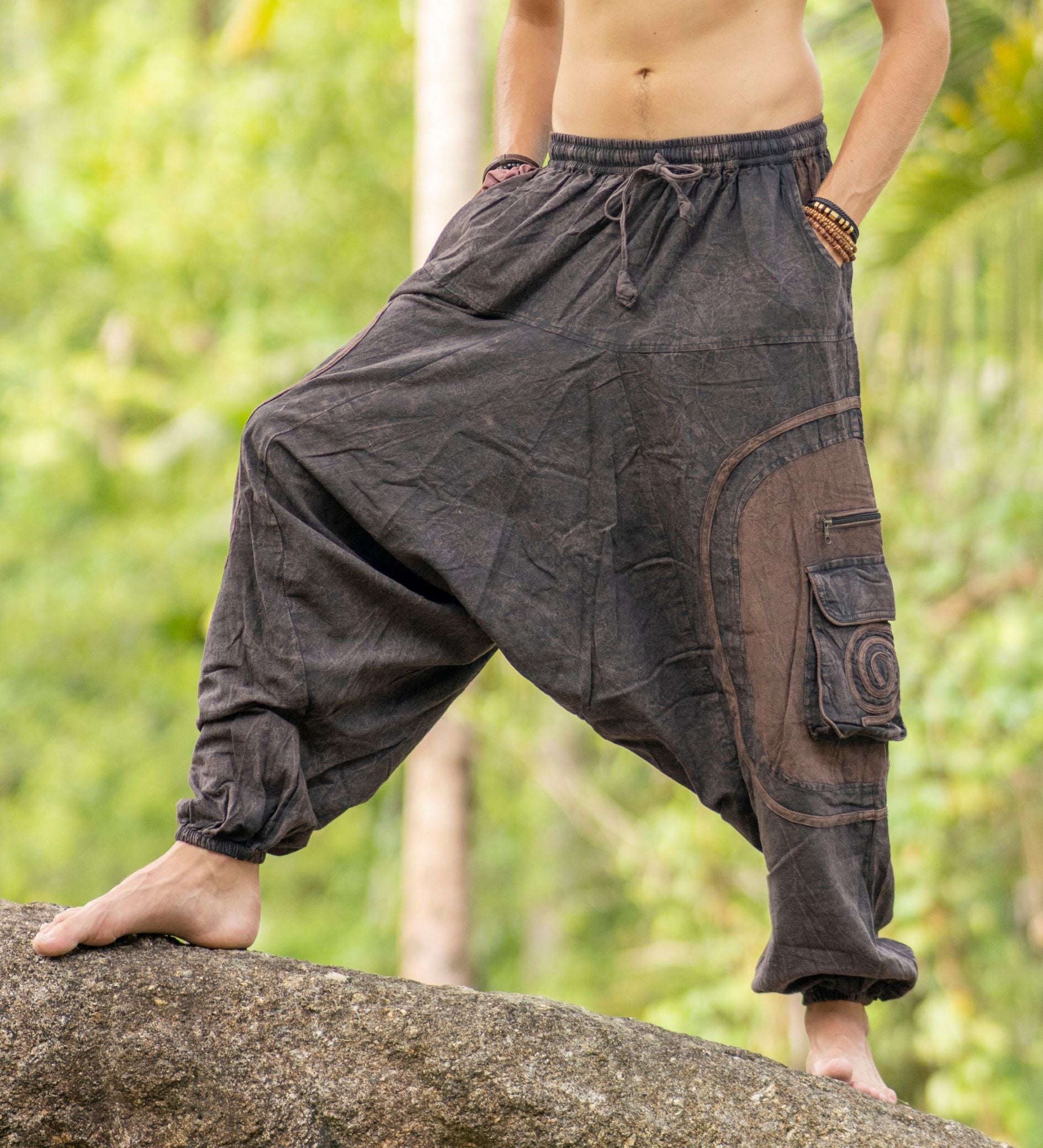 Harem Pants - Stonewashed Swirl Pocket - Brown