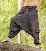 Harem Pants - Stonewashed Swirl Pocket - Brown