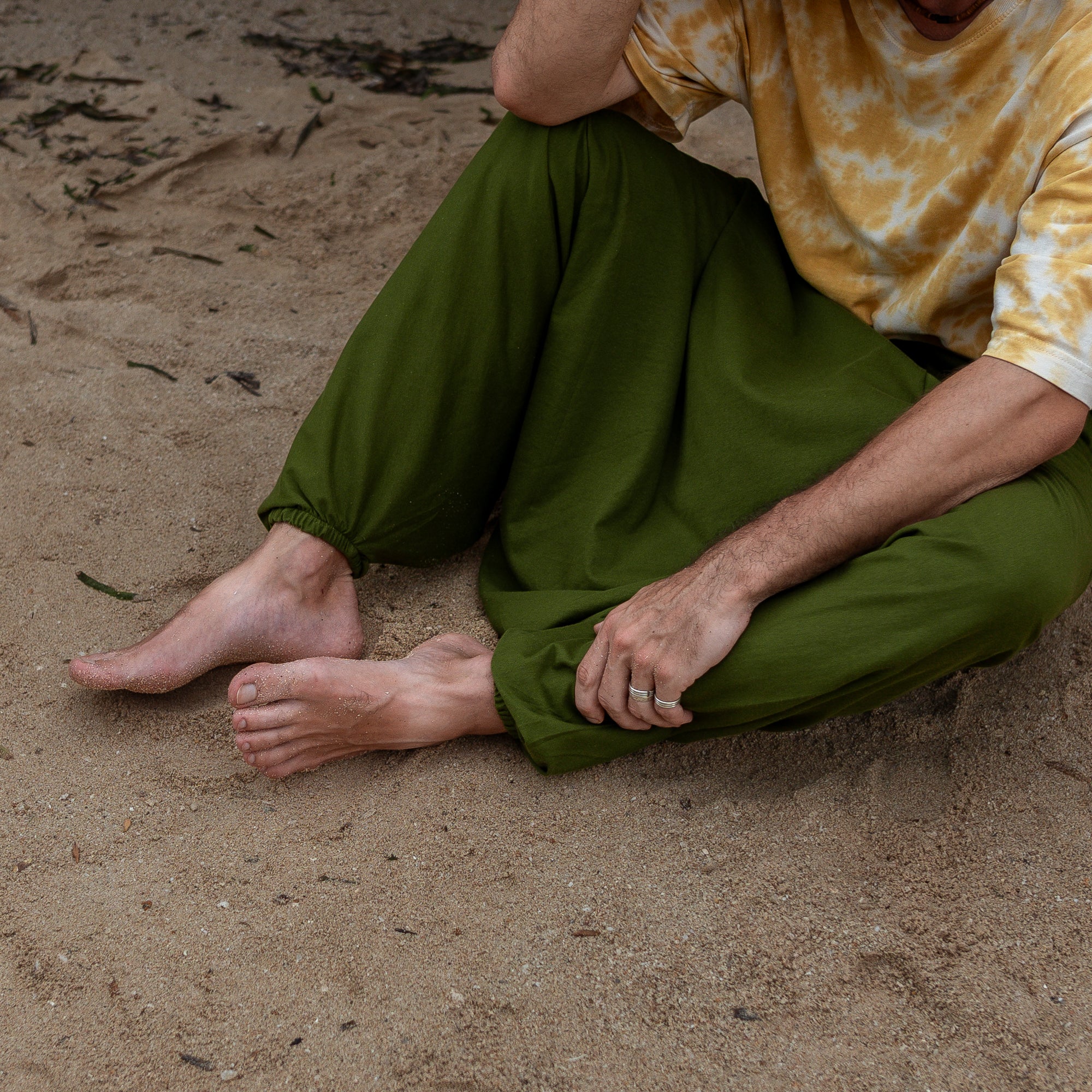 Men’s Cotton Harem Pants – Solid Green | Boho Yoga Festival Trousers