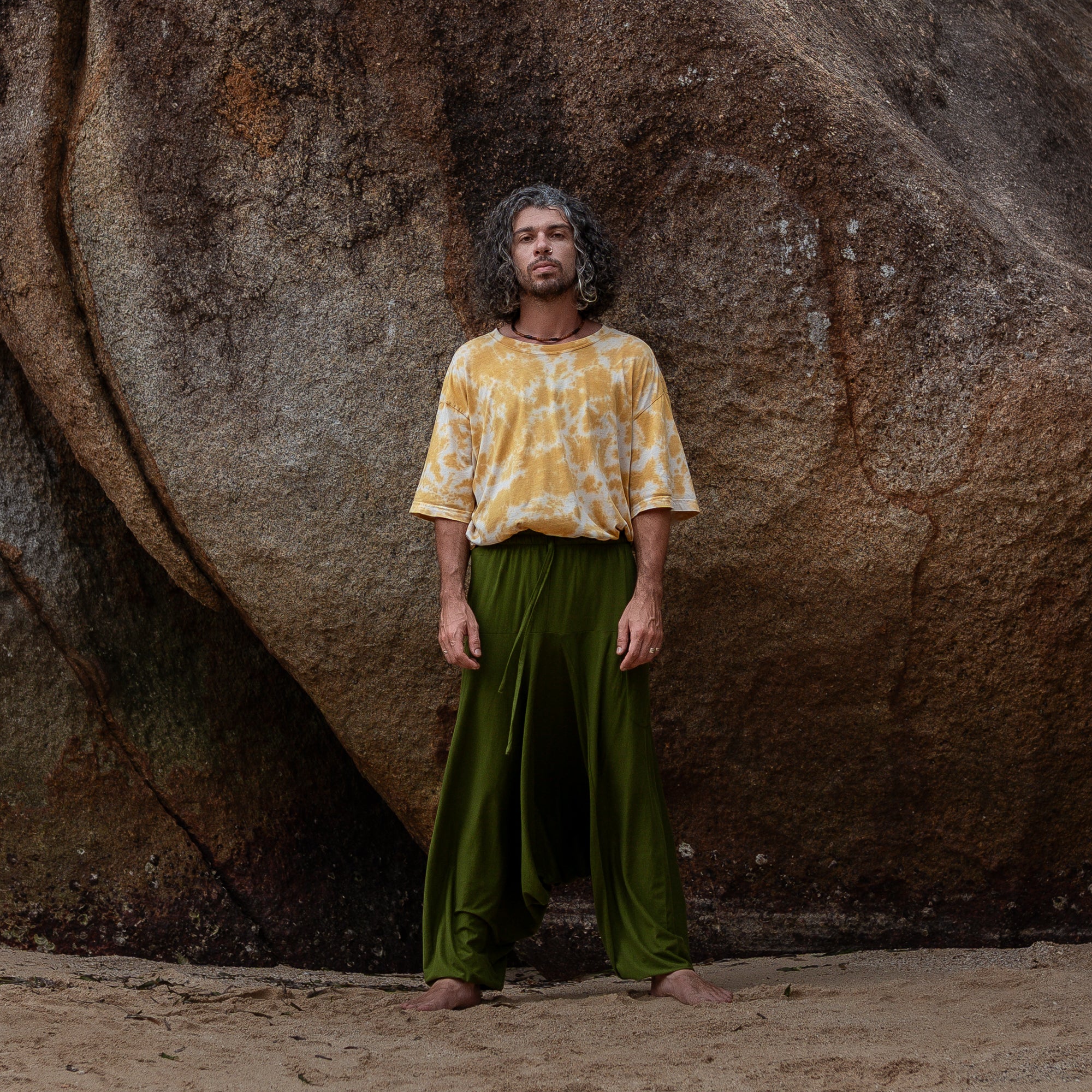 Men’s Cotton Harem Pants – Solid Green | Boho Yoga Festival Trousers