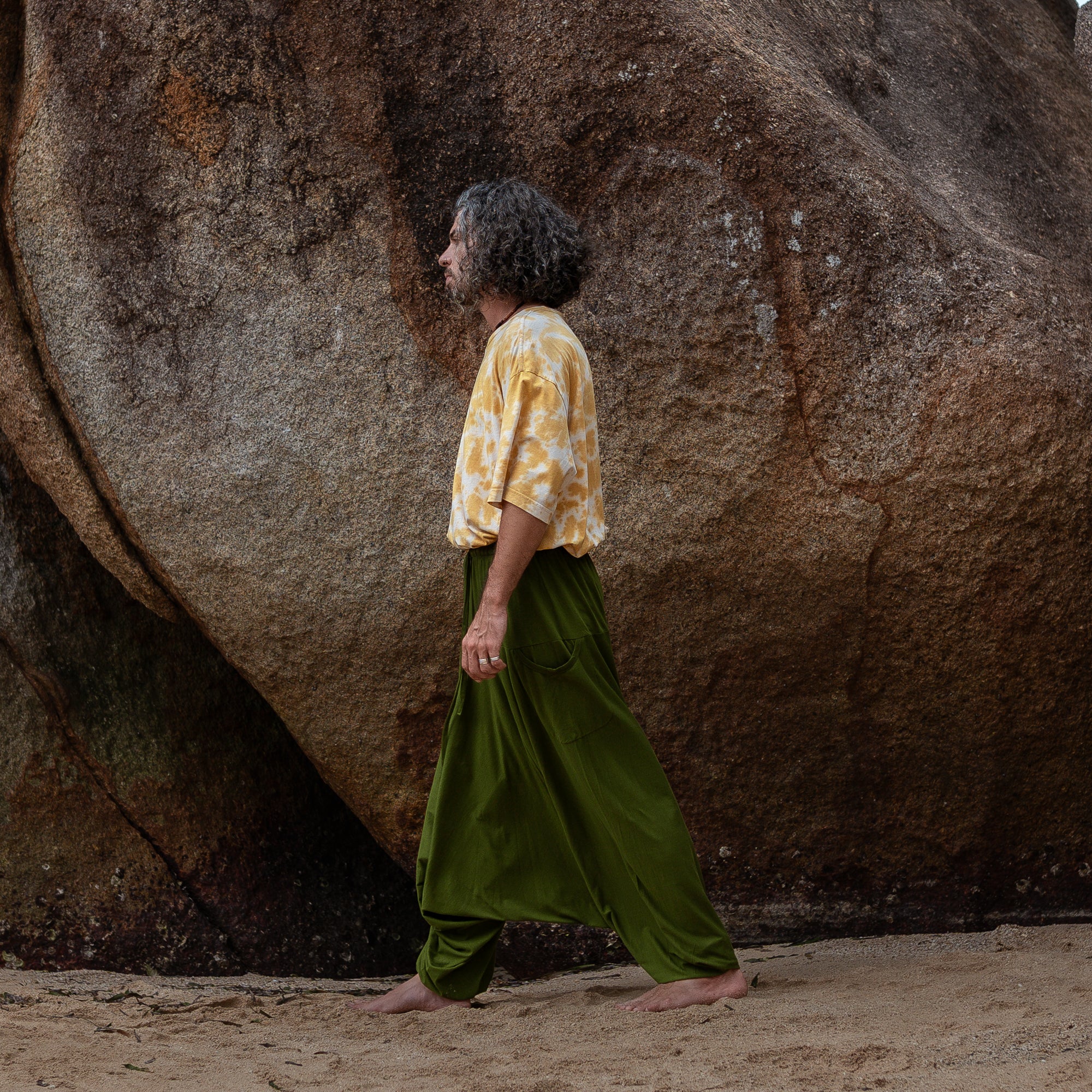 Men’s Cotton Harem Pants – Solid Green | Boho Yoga Festival Trousers