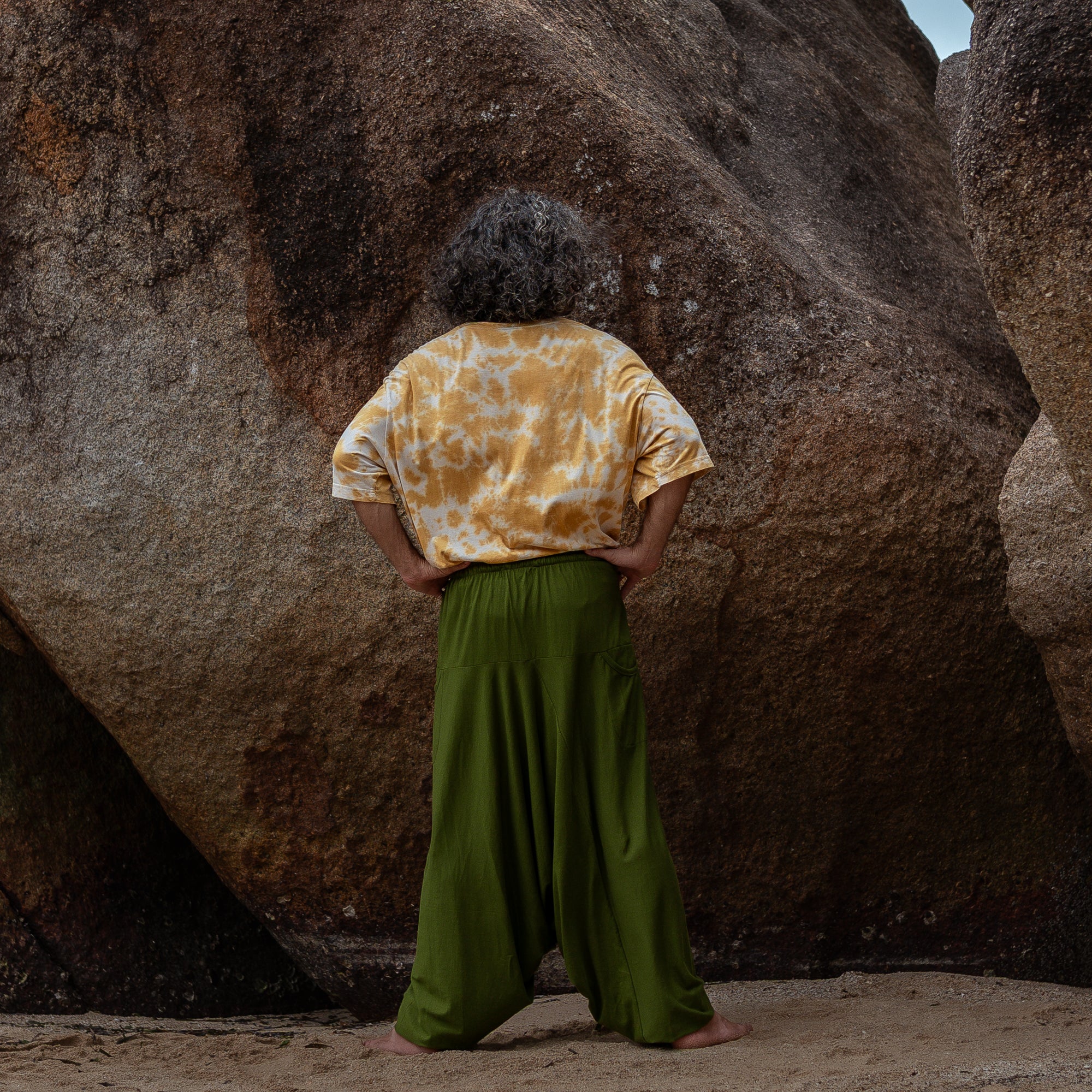 Men’s Cotton Harem Pants – Solid Green | Boho Yoga Festival Trousers