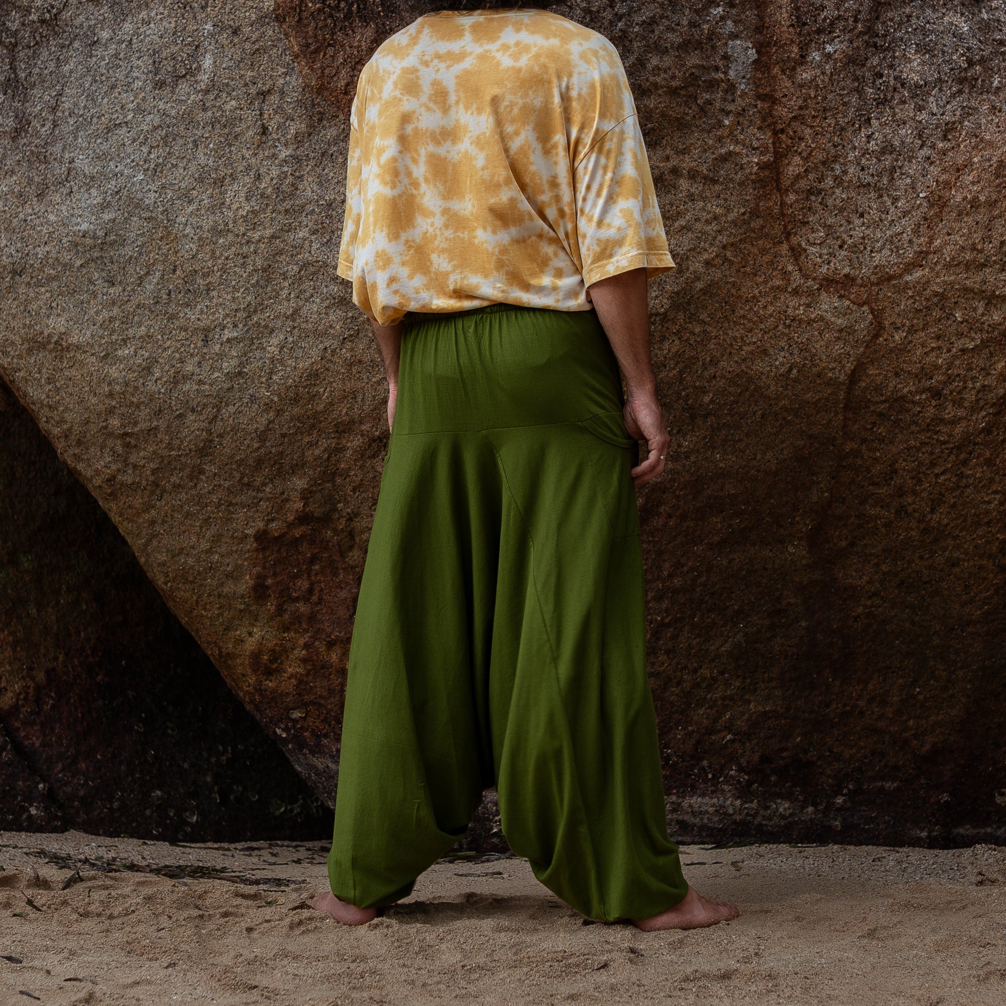 Men’s Cotton Harem Pants – Solid Green | Boho Yoga Festival Trousers