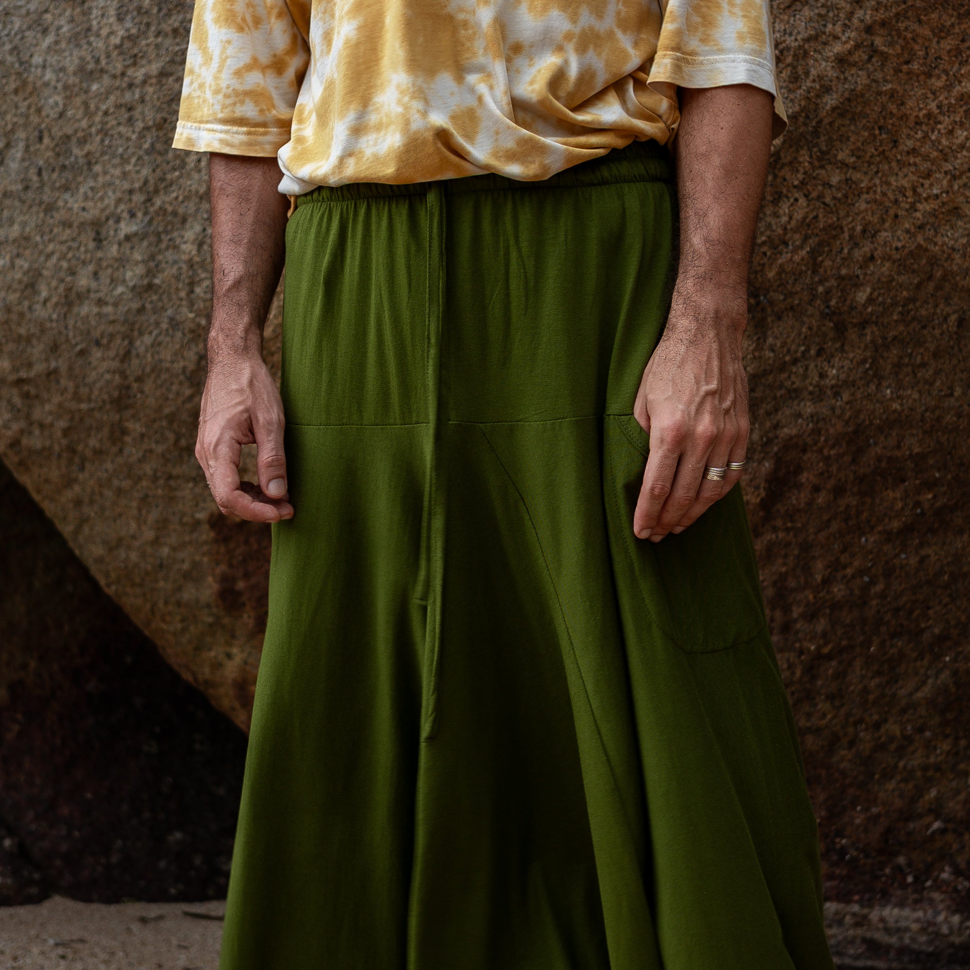 Men’s Cotton Harem Pants – Solid Green | Boho Yoga Festival Trousers