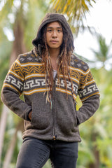 Wool Jacket - Aztec Pattern - Brown