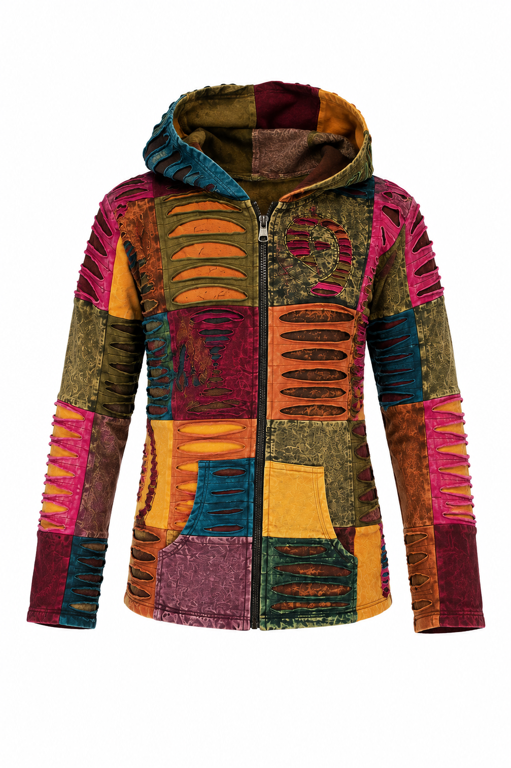 Patchwork Razorcut Multicolour Festival Hoodie