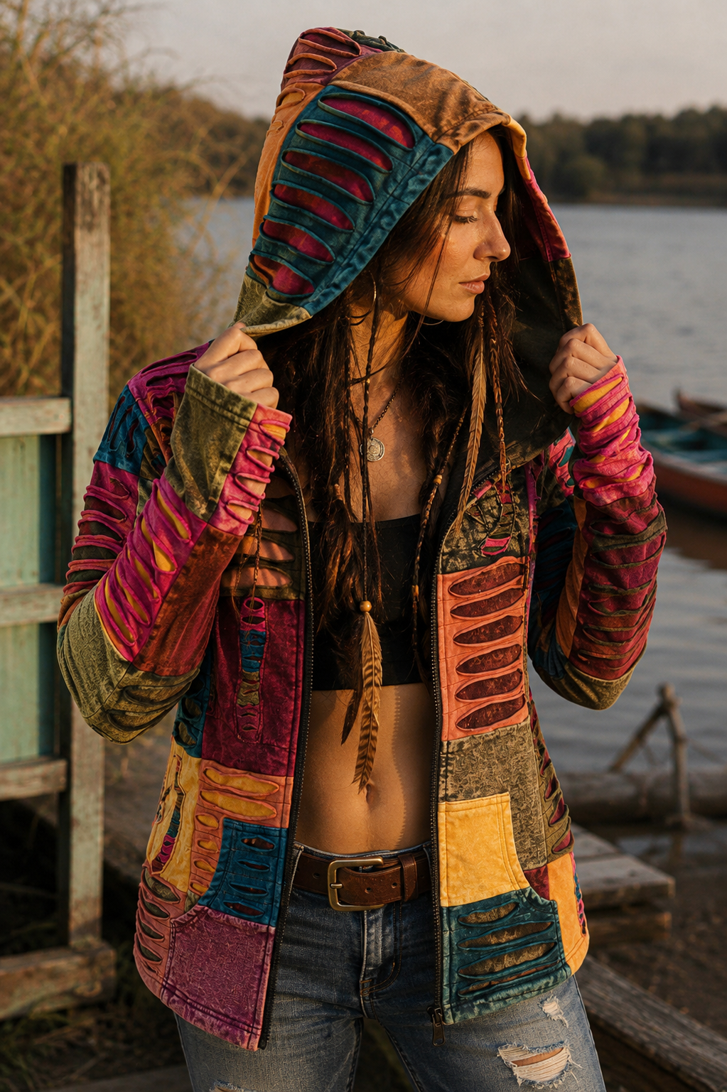 Patchwork Razorcut Multicolour Festival Hoodie