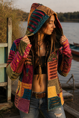 Patchwork Razorcut Multicolour Festival Hoodie