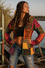 Patchwork Razorcut Multicolour Festival Hoodie