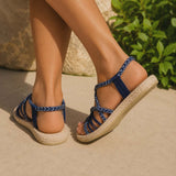 Boho Braided Rope Sandals – Turquoise & White / Navy & White