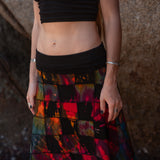 Handmade Patchwork Tie Dye Skirt – Colourful Knee Length Festival Skirt with Stretch Waist