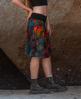 Handmade Patchwork Tie Dye Skirt – Colourful Knee Length Festival Skirt with Stretch Waist