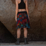 Handmade Patchwork Tie Dye Skirt – Colourful Knee Length Festival Skirt with Stretch Waist