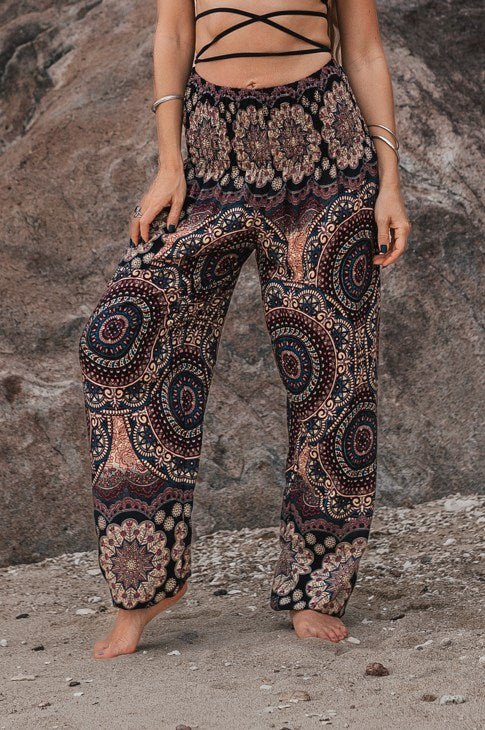 High Crotch Harem Pants - Geometric Mandala - Pink/Blue