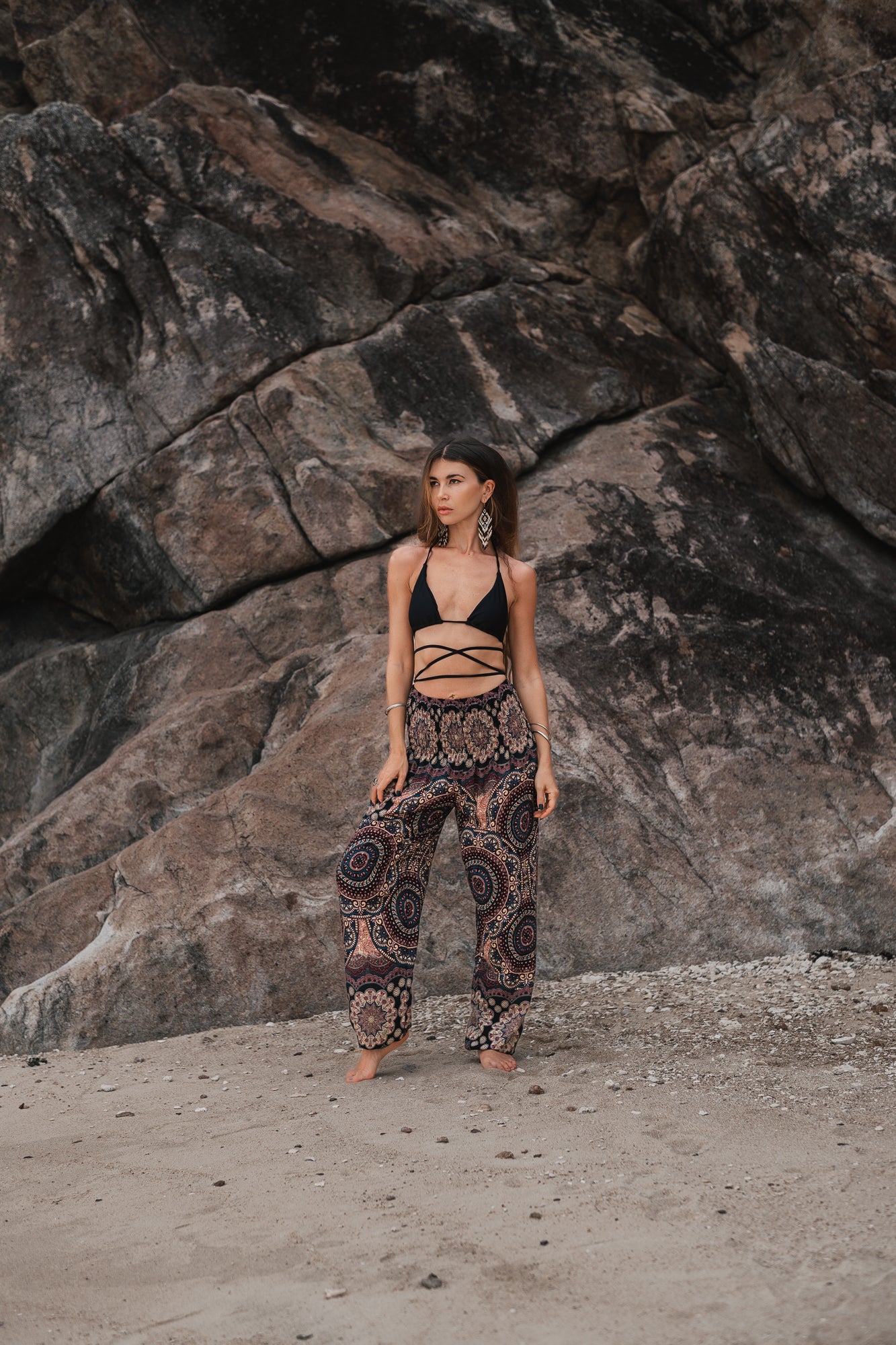 High Crotch Harem Pants - Geometric Mandala - Pink/Blue