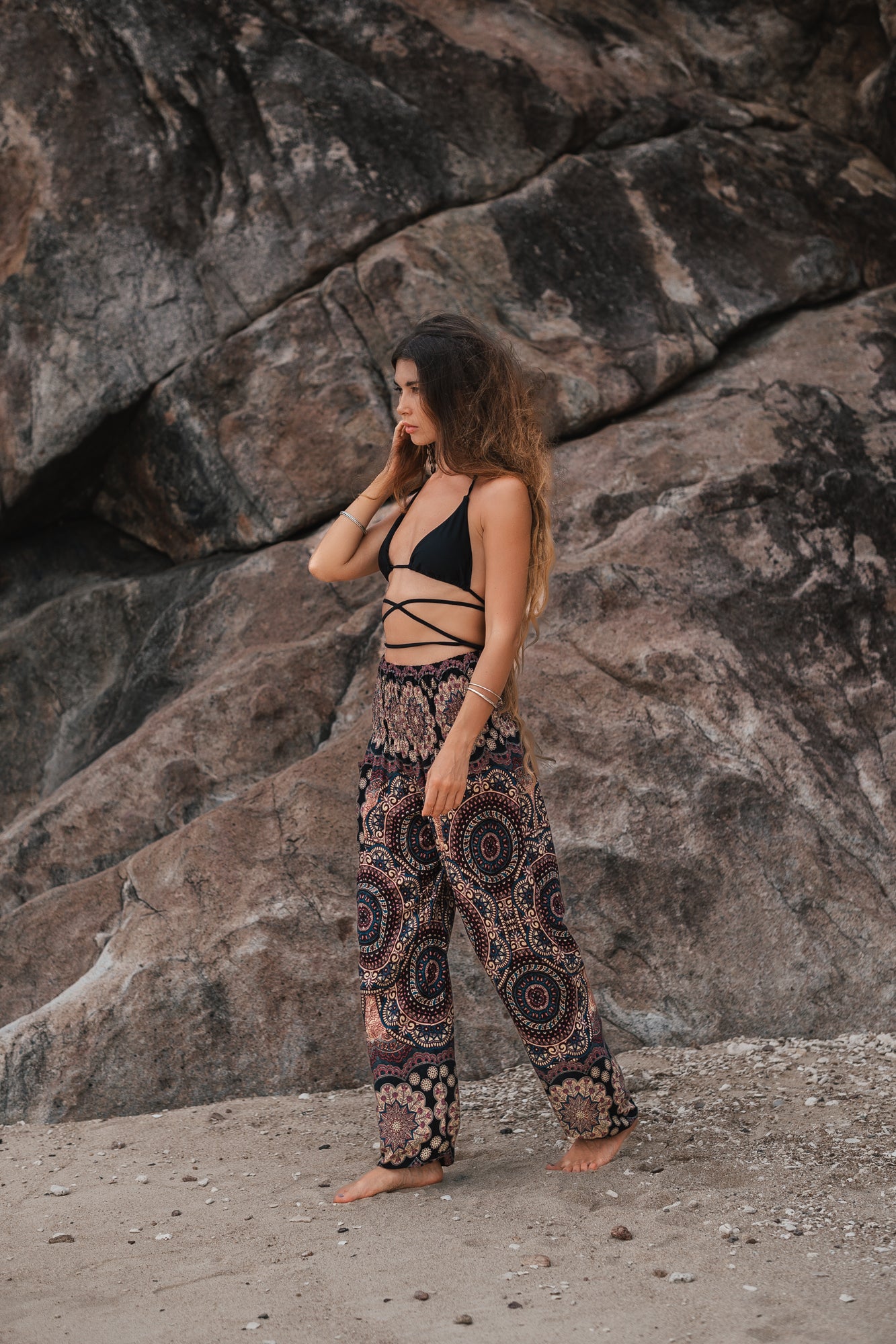 High Crotch Harem Pants - Geometric Mandala - Pink/Blue