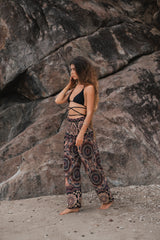 High Crotch Harem Pants - Geometric Mandala - Pink/Blue