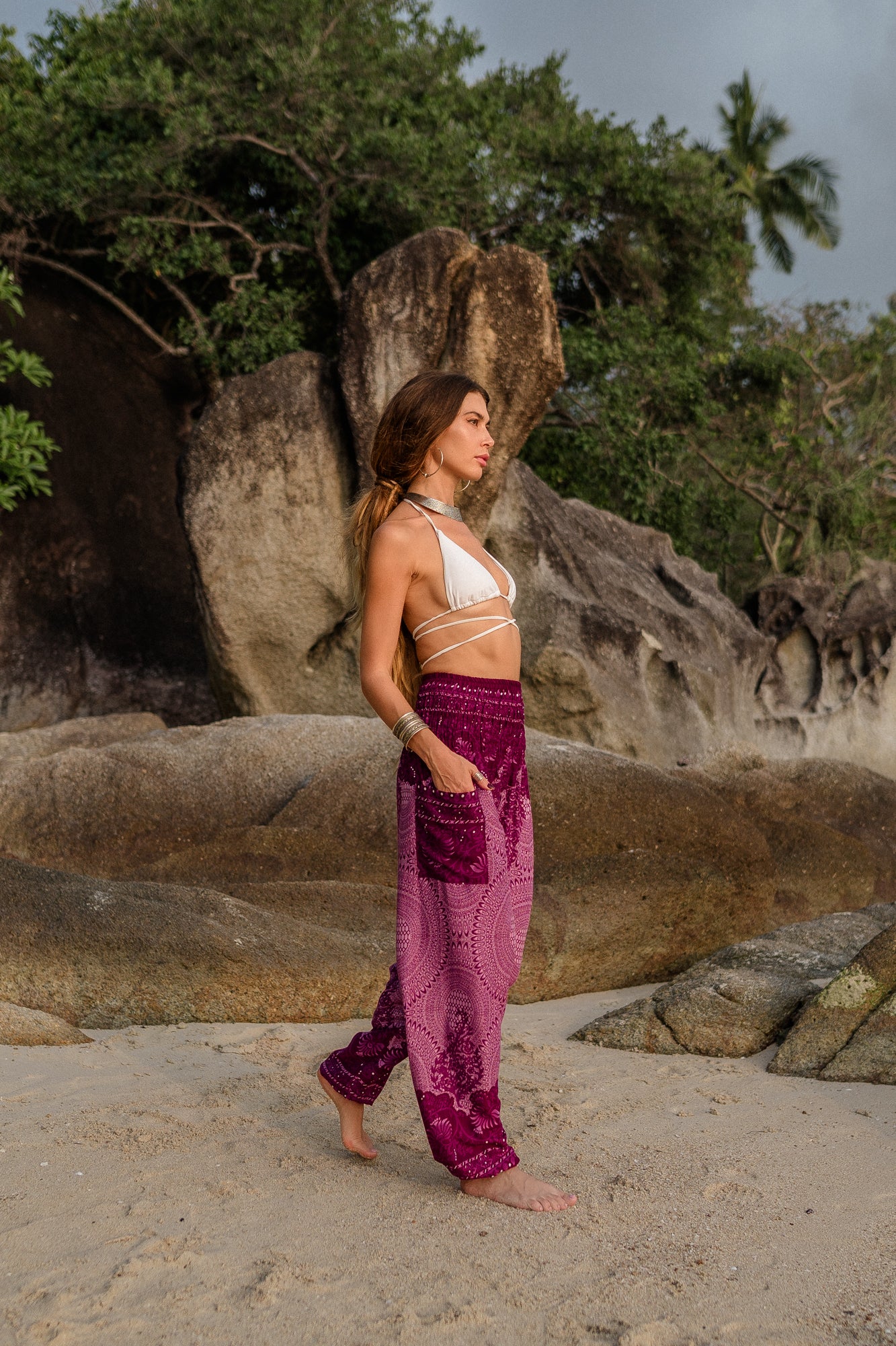 High Crotch Harem Pants - Cute Mandala - Pink