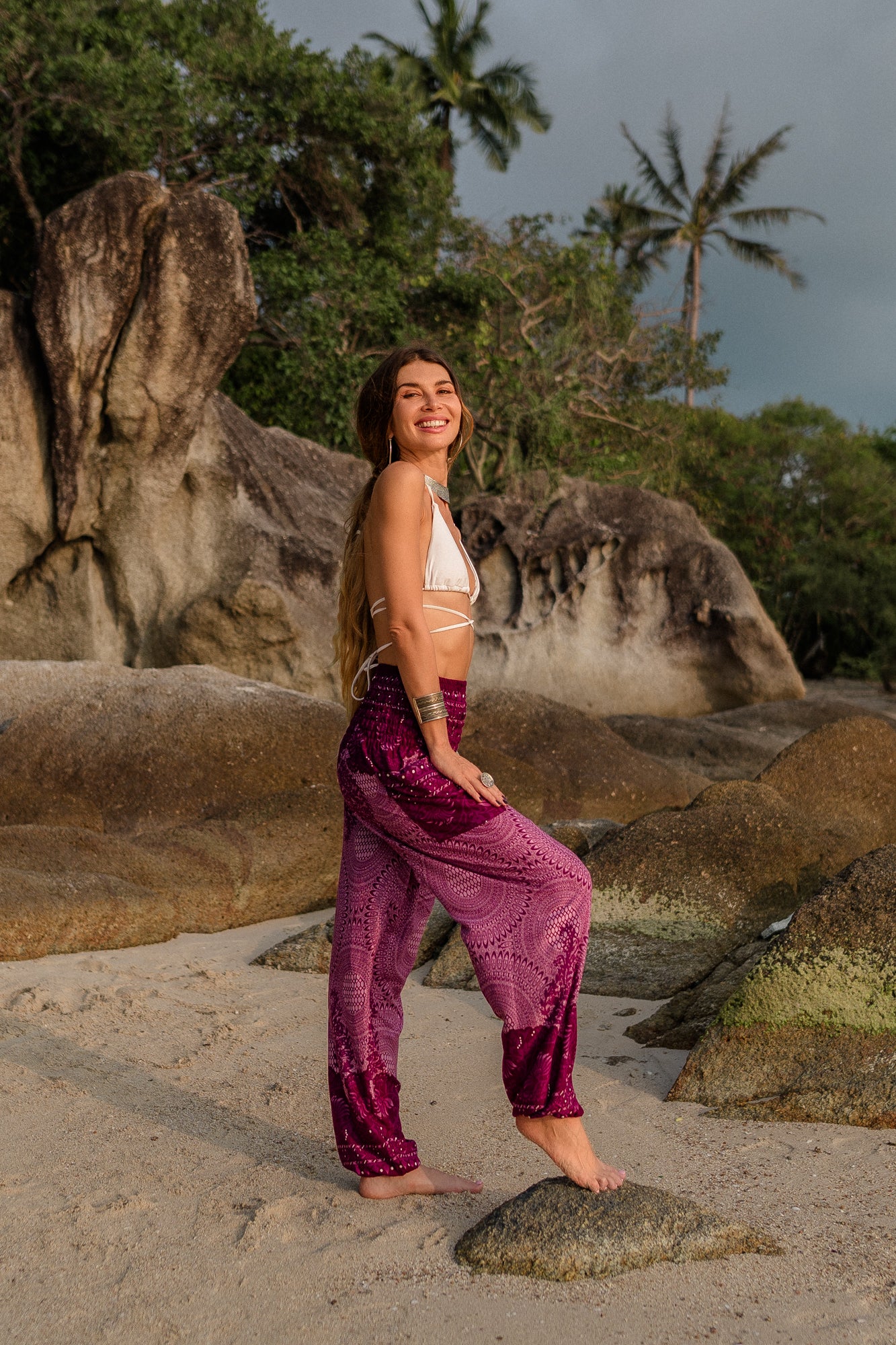 High Crotch Harem Pants - Cute Mandala - Pink