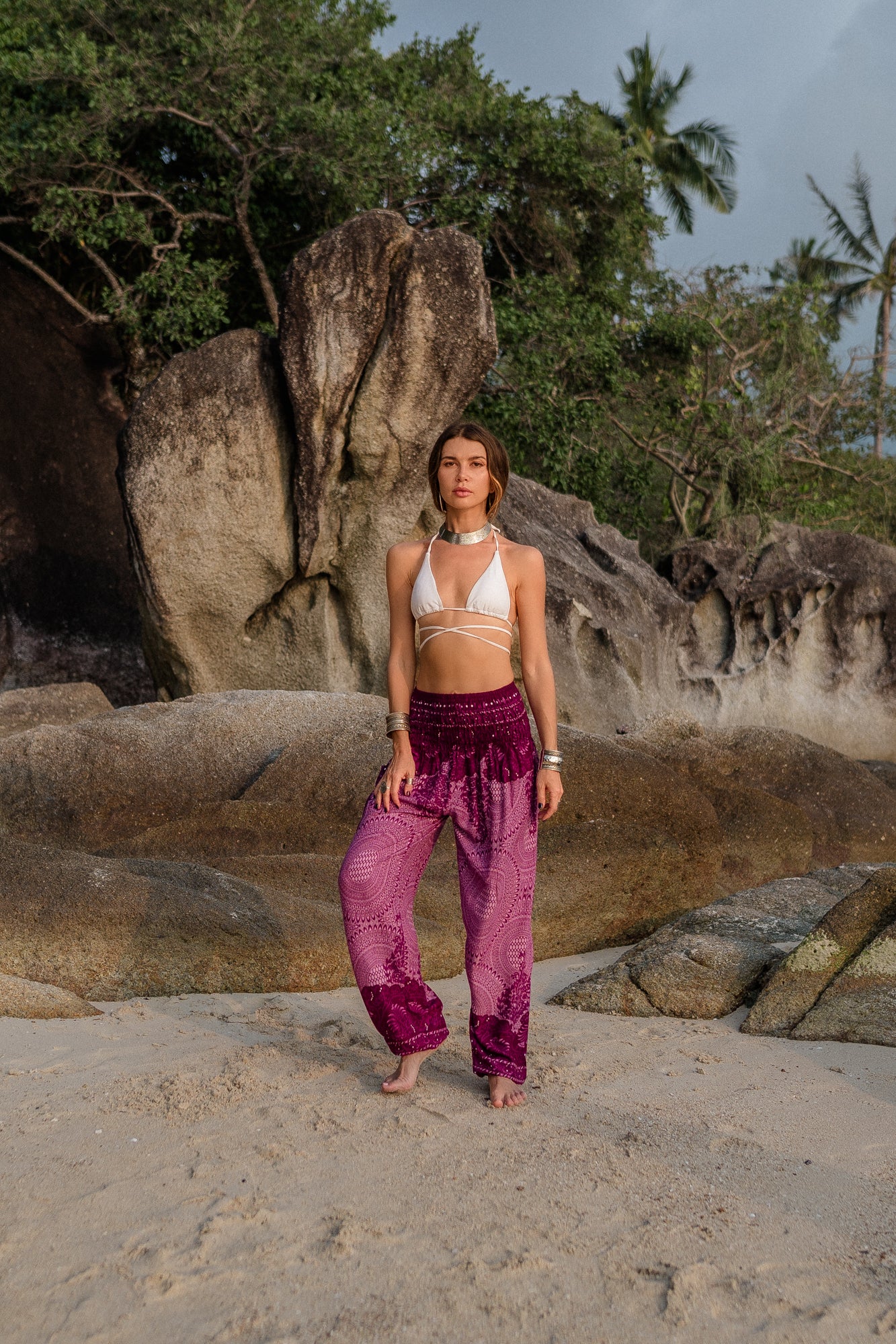 High Crotch Harem Pants - Cute Mandala - Pink