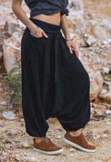 Harem Pants - Plain Cotton - Black